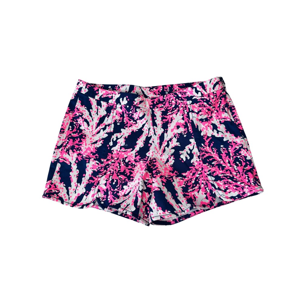 Lilly Pulitzer Hazelle Stretch Short 2 Navy Pink Beyond The Sea Scallop Hem